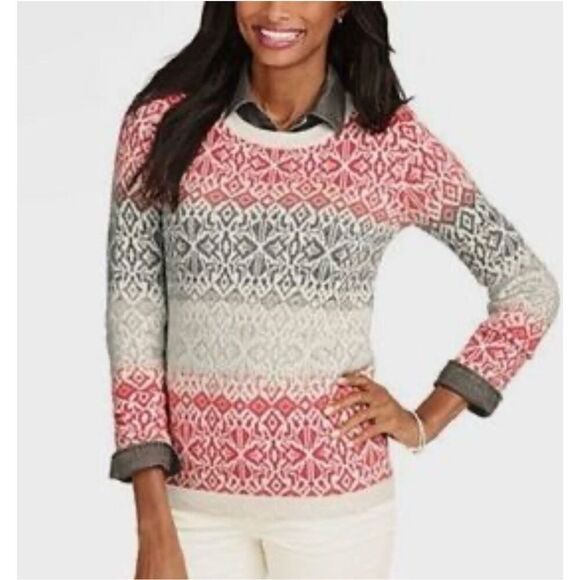 NEW Talbots Sweater size M Gray Coral‎ Fair Isle Lambs Wool Pullover Cozy Preppy - Picture 8 of 8